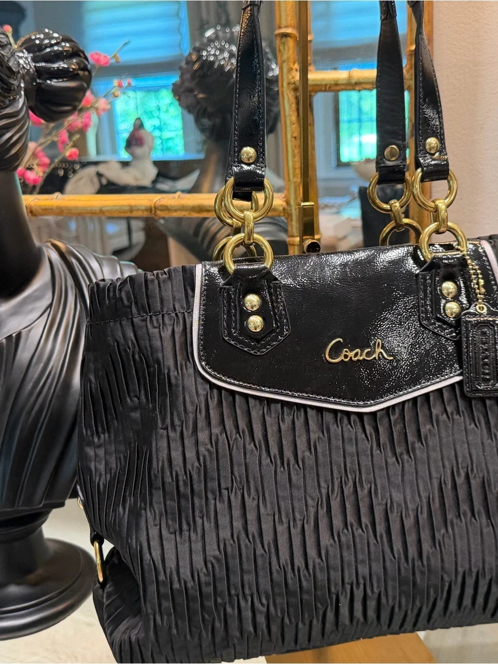 Coach EUC Black Pleated Tote and Wallet Set